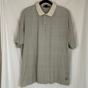 Nautica Mens‎ Polo Shirt L Gray Houndstooth Pima Cotton Short Sleeve